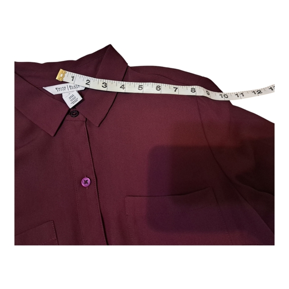 WHBM Women Top #570248767 Button Down Size 8 Poplin Long Sleeve Maroon Pockets - Picture 6 of 14